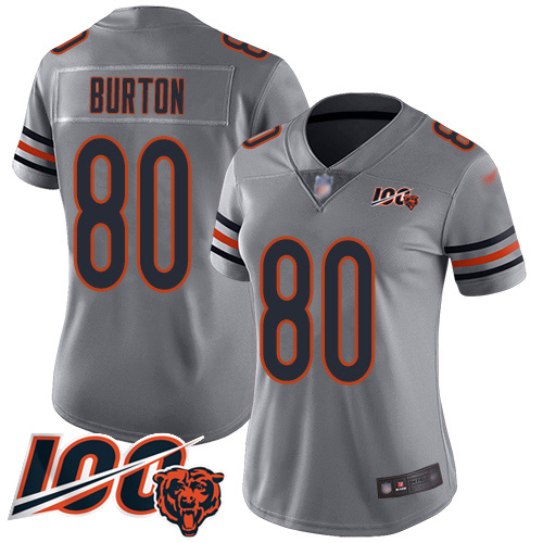 Nike Bears #80 Trey Burton Silver Women's Stitched NFL Limited Inverted Legend 100th Season Jersey Nike Bears #80 Trey Burton Silver Women's Stitched NFL Limited Inverted Legend 100th Season Jersey