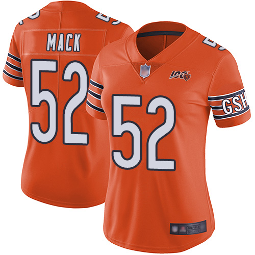 Nike Bears #52 Khalil Mack Orange Women's Stitched NFL Limited Rush 100th Season Jersey Nike Bears #52 Khalil Mack Orange Women's Stitched NFL Limited Rush 100th Season Jersey