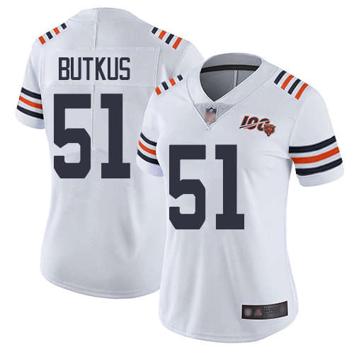 Nike Bears #51 Dick Butkus White Alternate Women's Stitched NFL Vapor Untouchable Limited 100th Season Jersey Nike Bears #51 Dick Butkus White Alternate Women's Stitched NFL Vapor Untouchable Limited 100th Season Jersey