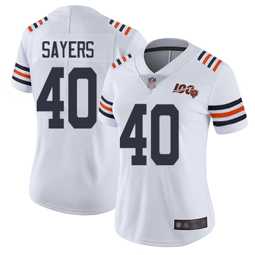 Nike Bears #40 Gale Sayers White Alternate Women's Stitched NFL Vapor Untouchable Limited 100th Season Jersey Nike Bears #40 Gale Sayers White Alternate Women's Stitched NFL Vapor Untouchable Limited 100th Season Jersey