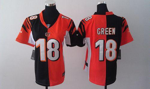 Nike Bengals #18 A.J. Green Orange/Black Women's Stitched NFL Elite Split Jersey Nike Bengals #18 A.J. Green Orange/Black Women's Stitched NFL Elite Split Jersey