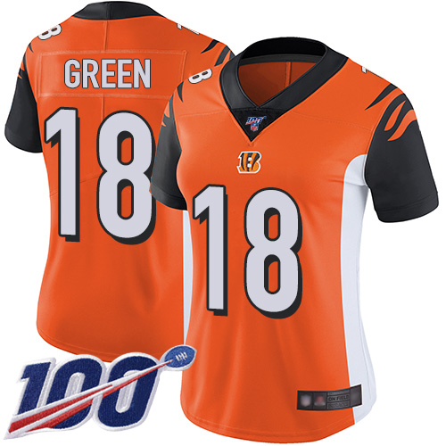 Nike Bengals #18 A.J. Green Orange Alternate Women's Stitched NFL 100th Season Vapor Limited Jersey Nike Bengals #18 A.J. Green Orange Alternate Women's Stitched NFL 100th Season Vapor Limited Jersey