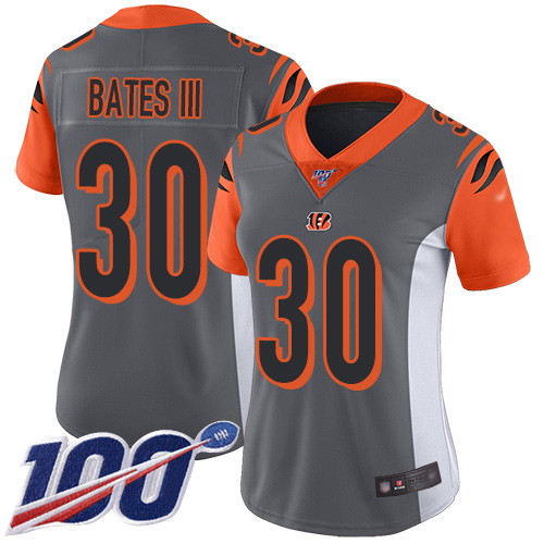 Nike Bengals #30 Jessie Bates III Silver Women's Stitched NFL Limited Inverted Legend 100th Season Jersey Nike Bengals #30 Jessie Bates III Silver Women's Stitched NFL Limited Inverted Legend 100th Season Jersey