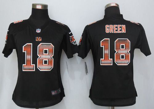 Nike Bengals #18 A.J. Green Black Team Color Women's Stitched NFL Elite Strobe Jersey Nike Bengals #18 A.J. Green Black Team Color Women's Stitched NFL Elite Strobe Jersey