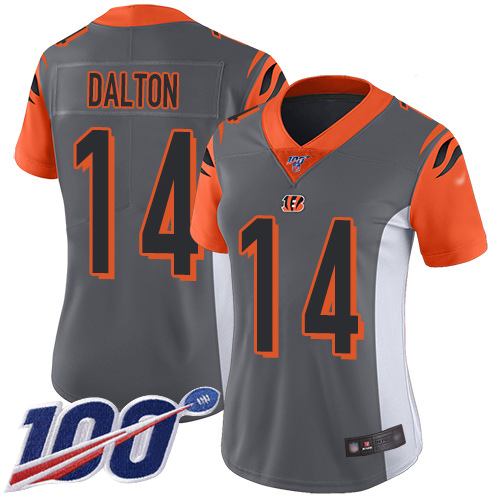 Nike Bengals #14 Andy Dalton Silver Women's Stitched NFL Limited Inverted Legend 100th Season Jersey Nike Bengals #14 Andy Dalton Silver Women's Stitched NFL Limited Inverted Legend 100th Season Jersey