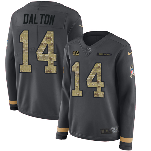 Nike Bengals #14 Andy Dalton Anthracite Salute to Service Women's Stitched NFL Limited Therma Long Sleeve Jersey Nike Bengals #14 Andy Dalton Anthracite Salute to Service Women's Stitched NFL Limited Therma Long Sleeve Jersey