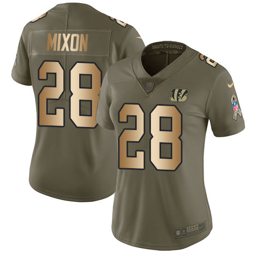 Nike Bengals #28 Joe Mixon Olive/Gold Women's Stitched NFL Limited 2017 Salute to Service Jersey Nike Bengals #28 Joe Mixon Olive/Gold Women's Stitched NFL Limited 2017 Salute to Service Jersey
