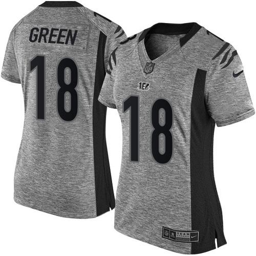 Nike Bengals #18 A.J. Green Gray Women's Stitched NFL Limited Gridiron Gray Jersey Nike Bengals #18 A.J. Green Gray Women's Stitched NFL Limited Gridiron Gray Jersey