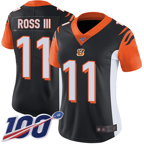 Nike Bengals #11 John Ross III Black Team Color Women's Stitched NFL 100th Season Vapor Limited Jersey Nike Bengals #11 John Ross III Black Team Color Women's Stitched NFL 100th Season Vapor Limited Jersey