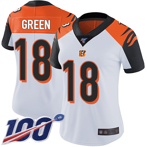 Nike Bengals #18 A.J. Green White Women's Stitched NFL 100th Season Vapor Limited Jersey Nike Bengals #18 A.J. Green White Women's Stitched NFL 100th Season Vapor Limited Jersey