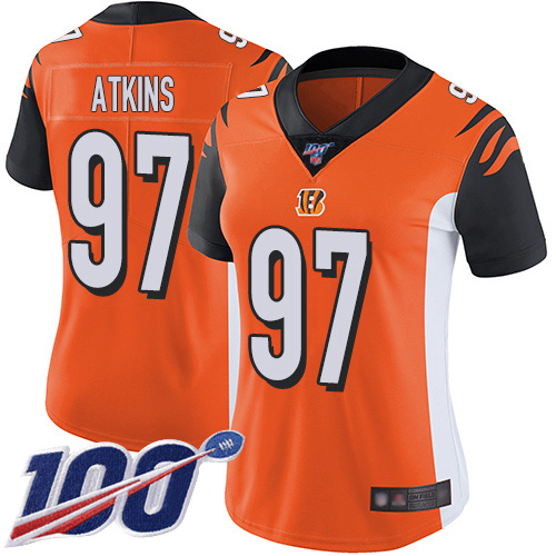 Nike Bengals #97 Geno Atkins Orange Alternate Women's Stitched NFL 100th Season Vapor Limited Jersey Nike Bengals #97 Geno Atkins Orange Alternate Women's Stitched NFL 100th Season Vapor Limited Jersey