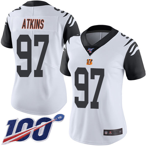 Nike Bengals #97 Geno Atkins White Women's Stitched NFL Limited Rush 100th Season Jersey Nike Bengals #97 Geno Atkins White Women's Stitched NFL Limited Rush 100th Season Jersey