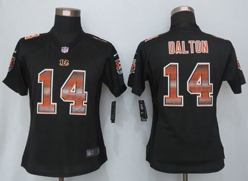 Nike Bengals #14 Andy Dalton Black Team Color Women's Stitched NFL Elite Strobe Jersey Nike Bengals #14 Andy Dalton Black Team Color Women's Stitched NFL Elite Strobe Jersey