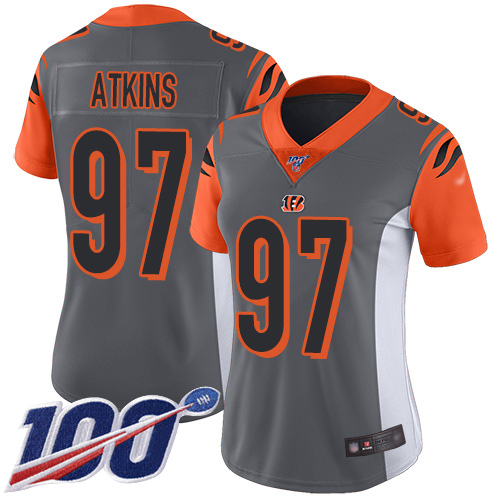 Nike Bengals #97 Geno Atkins Silver Women's Stitched NFL Limited Inverted Legend 100th Season Jersey Nike Bengals #97 Geno Atkins Silver Women's Stitched NFL Limited Inverted Legend 100th Season Jersey