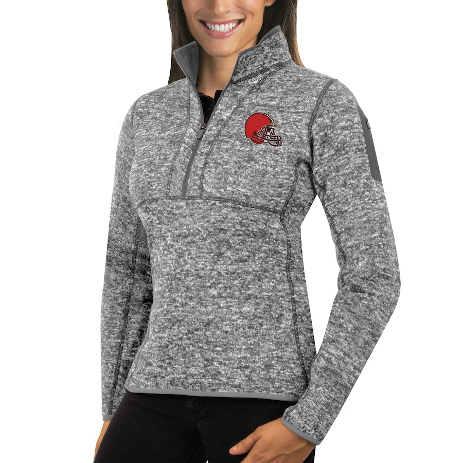 Cleveland Browns Antigua Women's Fortune Half-Zip Sweater Heather Gray Cleveland Browns Antigua Women's Fortune Half-Zip Sweater Heather Gray