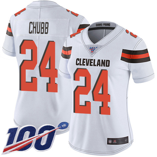 Nike Browns #24 Nick Chubb White Women's Stitched NFL 100th Season Vapor Limited Jersey Nike Browns #24 Nick Chubb White Women's Stitched NFL 100th Season Vapor Limited Jersey