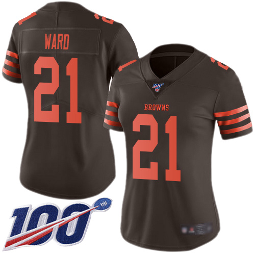 Nike Browns #21 Denzel Ward Brown Women's Stitched NFL Limited Rush 100th Season Jersey Nike Browns #21 Denzel Ward Brown Women's Stitched NFL Limited Rush 100th Season Jersey