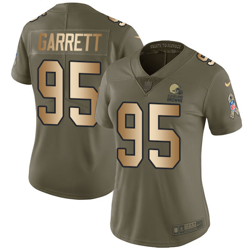 Nike Browns #95 Myles Garrett Olive/Gold Women's Stitched NFL Limited 2017 Salute to Service Jersey Nike Browns #95 Myles Garrett Olive/Gold Women's Stitched NFL Limited 2017 Salute to Service Jersey