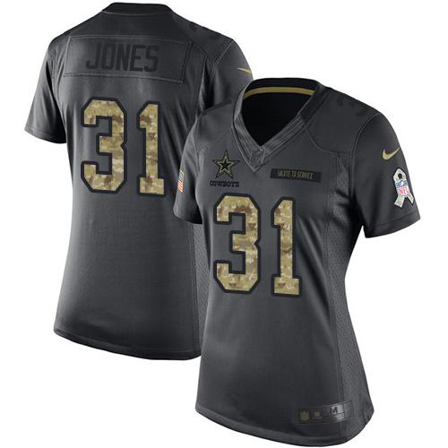 Nike Cowboys #31 Byron Jones Black Women's Stitched NFL Limited 2016 Salute to Service Jersey Nike Cowboys #31 Byron Jones Black Women's Stitched NFL Limited 2016 Salute to Service Jersey