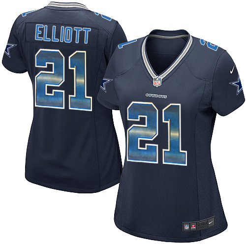 Nike Cowboys #21 Ezekiel Elliott Navy Blue Team Color Women's Stitched NFL Elite Strobe Jersey Nike Cowboys #21 Ezekiel Elliott Navy Blue Team Color Women's Stitched NFL Elite Strobe Jersey