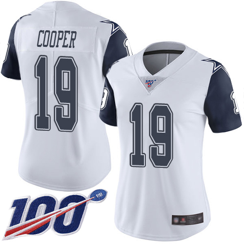 Nike Cowboys #19 Amari Cooper White Women's Stitched NFL Limited Rush 100th Season Jersey Nike Cowboys #19 Amari Cooper White Women's Stitched NFL Limited Rush 100th Season Jersey
