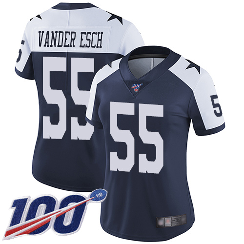 Nike Cowboys #55 Leighton Vander Esch Navy Blue Thanksgiving Women's Stitched NFL 100th Season Vapor Throwback Limited Jersey Nike Cowboys #55 Leighton Vander Esch Navy Blue Thanksgiving Women's Stitched NFL 100th Season Vapor Throwback Limited Jersey