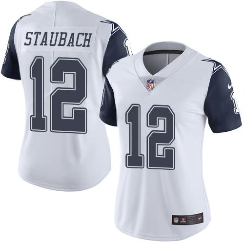 Nike Cowboys #12 Roger Staubach White Women's Stitched NFL Limited Rush Jersey Nike Cowboys #12 Roger Staubach White Women's Stitched NFL Limited Rush Jersey