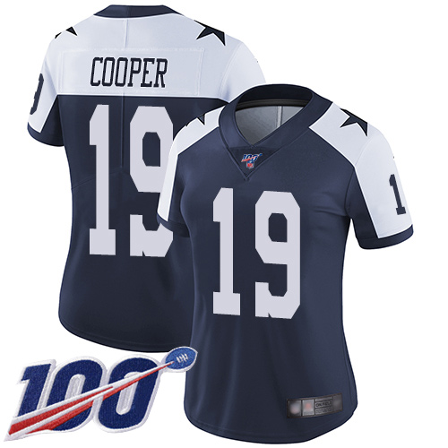 Nike Cowboys #19 Amari Cooper Navy Blue Thanksgiving Women's Stitched NFL 100th Season Vapor Throwback Limited Jersey Nike Cowboys #19 Amari Cooper Navy Blue Thanksgiving Women's Stitched NFL 100th Season Vapor Throwback Limited Jersey