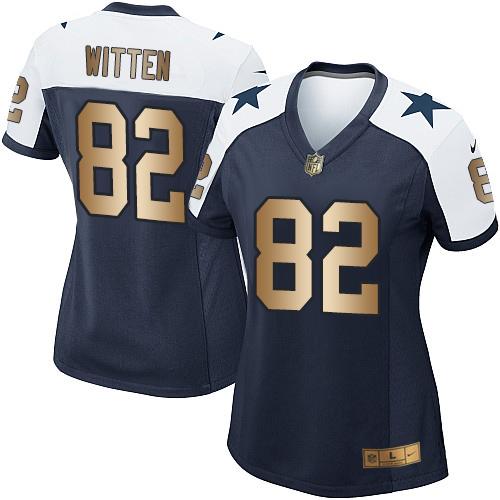 Nike Cowboys #82 Jason Witten Navy Blue Thanksgiving Throwback Women's Stitched NFL Elite Gold Jersey Nike Cowboys #82 Jason Witten Navy Blue Thanksgiving Throwback Women's Stitched NFL Elite Gold Jersey