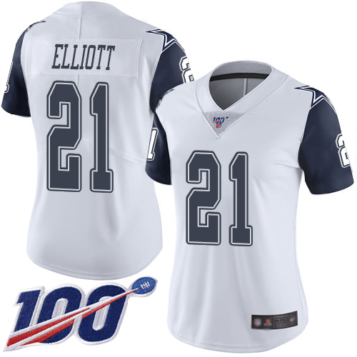 Nike Cowboys #21 Ezekiel Elliott White Women's Stitched NFL Limited Rush 100th Season Jersey Nike Cowboys #21 Ezekiel Elliott White Women's Stitched NFL Limited Rush 100th Season Jersey