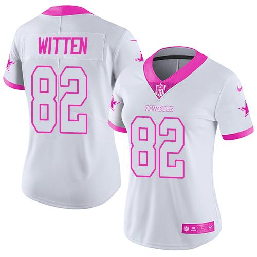 Nike Cowboys #82 Jason Witten White/Pink Women's Stitched NFL Limited Rush Fashion Jersey Nike Cowboys #82 Jason Witten White/Pink Women's Stitched NFL Limited Rush Fashion Jersey