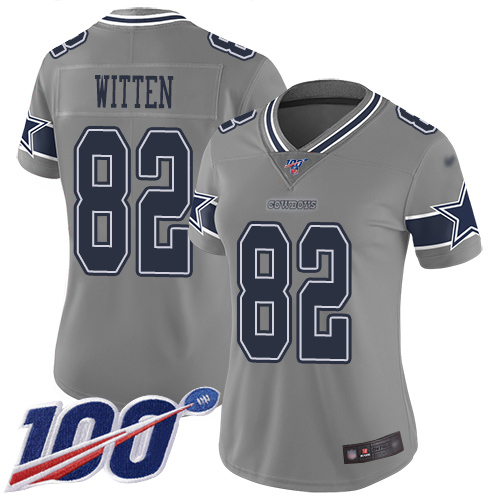 Nike Cowboys #82 Jason Witten Gray Women's Stitched NFL Limited Inverted Legend 100th Season Jersey Nike Cowboys #82 Jason Witten Gray Women's Stitched NFL Limited Inverted Legend 100th Season Jersey