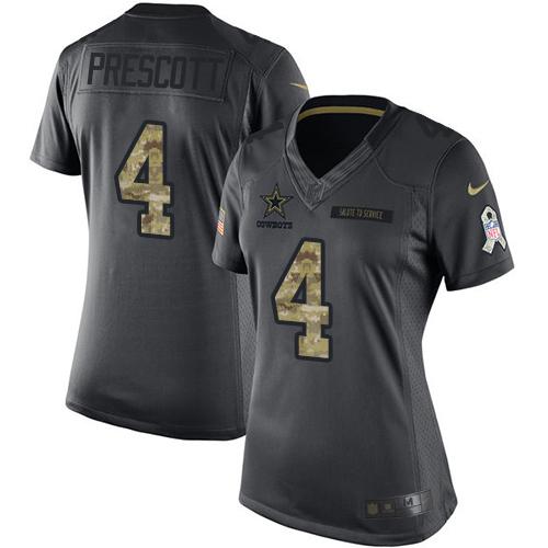 Nike Cowboys #4 Dak Prescott Black Women's Stitched NFL Limited 2016 Salute to Service Jersey Nike Cowboys #4 Dak Prescott Black Women's Stitched NFL Limited 2016 Salute to Service Jersey