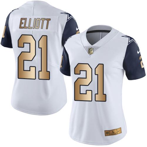 Nike Cowboys #21 Ezekiel Elliott White Women's Stitched NFL Limited Gold Rush Jersey Nike Cowboys #21 Ezekiel Elliott White Women's Stitched NFL Limited Gold Rush Jersey