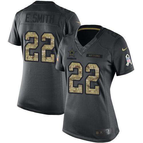 Nike Cowboys #22 Emmitt Smith Black Women's Stitched NFL Limited 2016 Salute to Service Jersey Nike Cowboys #22 Emmitt Smith Black Women's Stitched NFL Limited 2016 Salute to Service Jersey