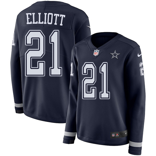 Nike Cowboys #21 Ezekiel Elliott Navy Blue Team Color Women's Stitched NFL Limited Therma Long Sleeve Jersey Nike Cowboys #21 Ezekiel Elliott Navy Blue Team Color Women's Stitched NFL Limited Therma Long Sleeve Jersey