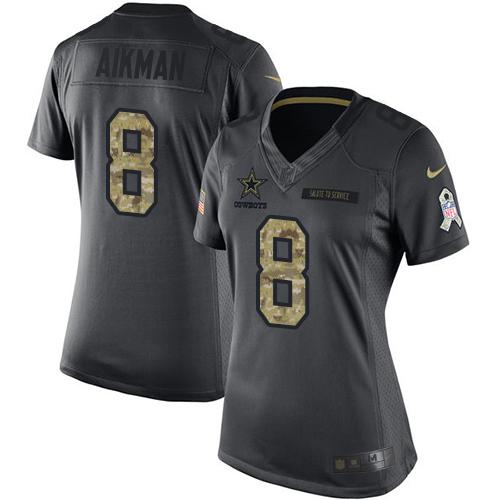 Nike Cowboys #8 Troy Aikman Black Women's Stitched NFL Limited 2016 Salute to Service Jersey Nike Cowboys #8 Troy Aikman Black Women's Stitched NFL Limited 2016 Salute to Service Jersey