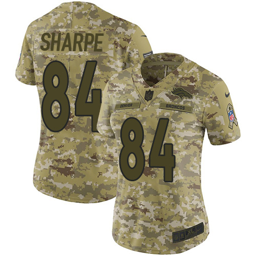 Nike Broncos #84 Shannon Sharpe Camo Women's Stitched NFL Limited 2018 Salute to Service Jersey Nike Broncos #84 Shannon Sharpe Camo Women's Stitched NFL Limited 2018 Salute to Service Jersey