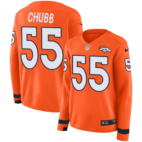 Nike Broncos #55 Bradley Chubb Orange Team Color Women's Stitched NFL Limited Therma Long Sleeve Jersey Nike Broncos #55 Bradley Chubb Orange Team Color Women's Stitched NFL Limited Therma Long Sleeve Jersey