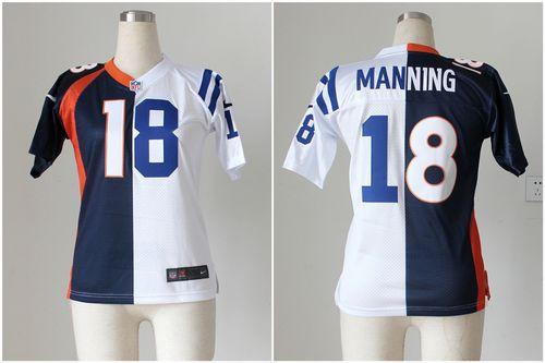 Nike Broncos #18 Peyton Manning Blue/White Women's Stitched NFL Elite Split Colts Jersey Nike Broncos #18 Peyton Manning Blue/White Women's Stitched NFL Elite Split Colts Jersey