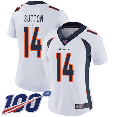 Nike Broncos #14 Courtland Sutton White Women's Stitched NFL 100th Season Vapor Limited Jersey Nike Broncos #14 Courtland Sutton White Women's Stitched NFL 100th Season Vapor Limited Jersey