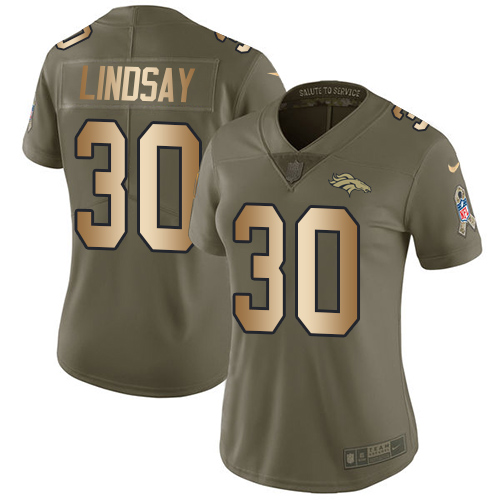 Nike Broncos #30 Phillip Lindsay Olive/Gold Women's Stitched NFL Limited 2017 Salute to Service Jersey Nike Broncos #30 Phillip Lindsay Olive/Gold Women's Stitched NFL Limited 2017 Salute to Service Jersey