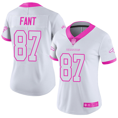 Nike Broncos #87 Noah Fant White/Pink Women's Stitched NFL Limited Rush Fashion Jersey Nike Broncos #87 Noah Fant White/Pink Women's Stitched NFL Limited Rush Fashion Jersey
