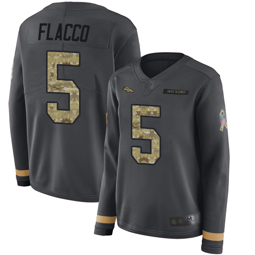 Nike Broncos #5 Joe Flacco Anthracite Salute to Service Women's Stitched NFL Limited Therma Long Sleeve Jersey Nike Broncos #5 Joe Flacco Anthracite Salute to Service Women's Stitched NFL Limited Therma Long Sleeve Jersey