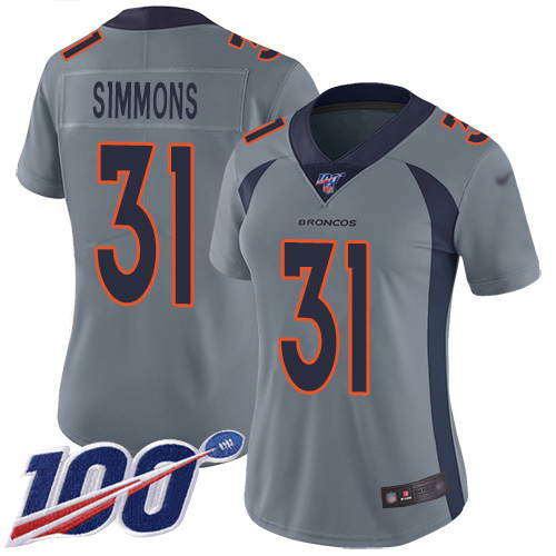 Nike Broncos #31 Justin Simmons Gray Women's Stitched NFL Limited Inverted Legend 100th Season Jersey Nike Broncos #31 Justin Simmons Gray Women's Stitched NFL Limited Inverted Legend 100th Season Jersey