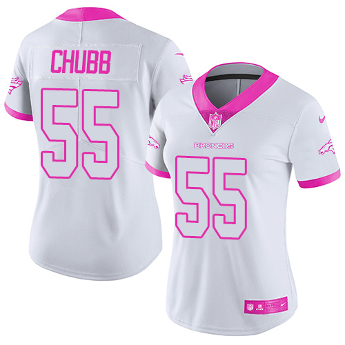 Nike Broncos #55 Bradley Chubb White/Pink Women's Stitched NFL Limited Rush Fashion Jersey Nike Broncos #55 Bradley Chubb White/Pink Women's Stitched NFL Limited Rush Fashion Jersey