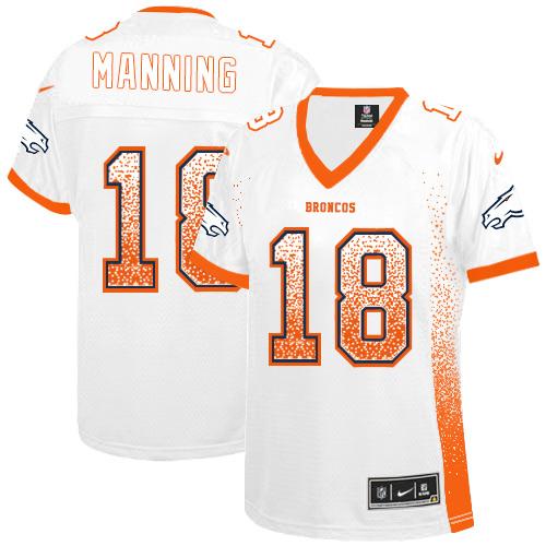 Nike Broncos #18 Peyton Manning White Women's Stitched NFL Elite Drift Fashion Jersey Nike Broncos #18 Peyton Manning White Women's Stitched NFL Elite Drift Fashion Jersey