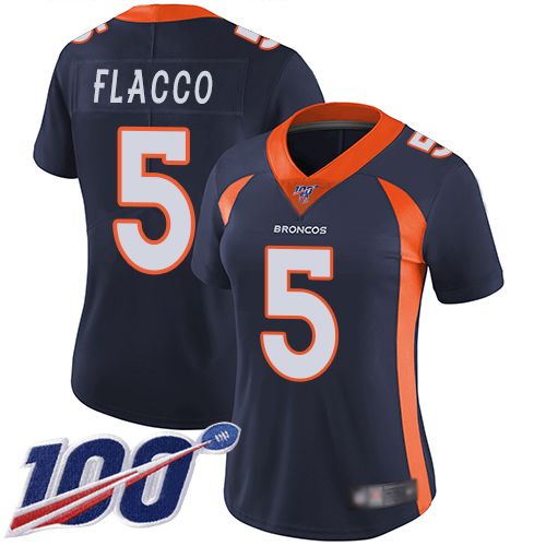 Nike Broncos #5 Joe Flacco Navy Blue Alternate Women's Stitched NFL 100th Season Vapor Limited Jersey Nike Broncos #5 Joe Flacco Navy Blue Alternate Women's Stitched NFL 100th Season Vapor Limited Jersey