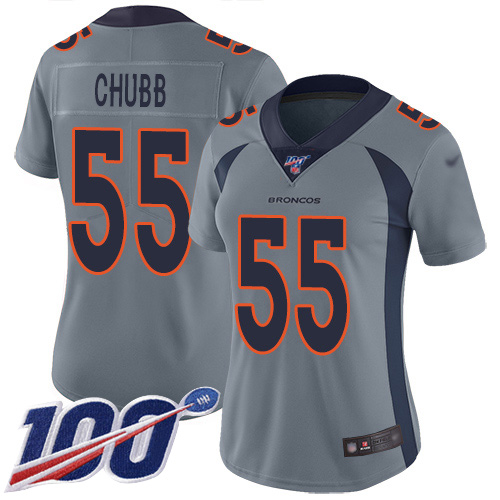Nike Broncos #55 Bradley Chubb Gray Women's Stitched NFL Limited Inverted Legend 100th Season Jersey Nike Broncos #55 Bradley Chubb Gray Women's Stitched NFL Limited Inverted Legend 100th Season Jersey