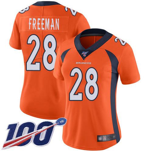 Nike Broncos #28 Royce Freeman Orange Team Color Women's Stitched NFL 100th Season Vapor Limited Jersey Nike Broncos #28 Royce Freeman Orange Team Color Women's Stitched NFL 100th Season Vapor Limited Jersey